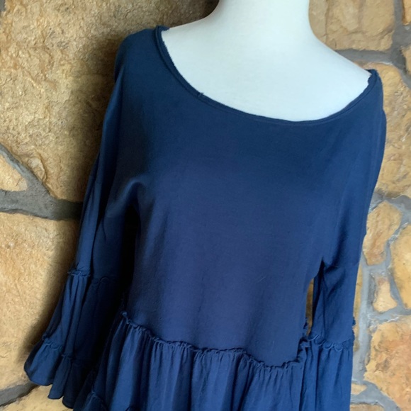 EUC Hannah Blue Knit Top with Ruffle - Size Medium - Picture 3 of 16